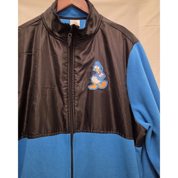 Disney Fleece Jacket Blue and Black Donald Duck Patch Pockets Size XL Full Zip - Picture 3 of 7